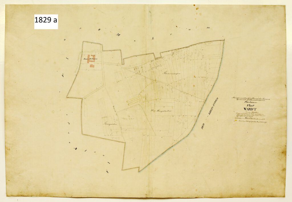 Diese Flurkarte von 1829 mit dem Maßstab 1:2500 nach Walter Neuse zeigt den Ortskern Mehrum.