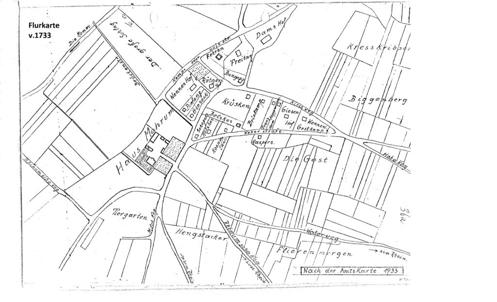 Eine Kopie zur Mehrumer Flurkarte von 1733.